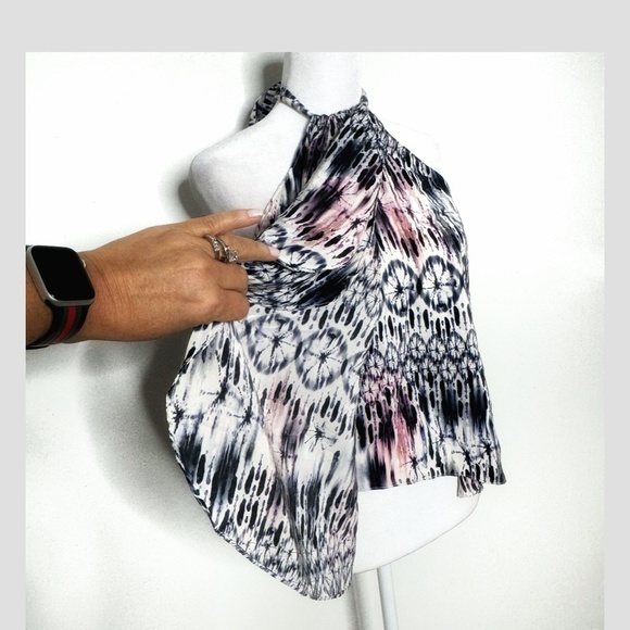 Amanda Uprichard Silk Top Halter Style Tie Neck Flyaway Styling Watercolor Print - Picture 6 of 12